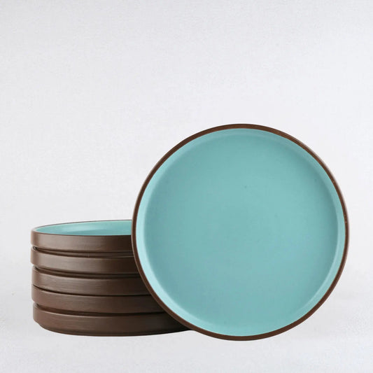 BlackCarrot's Stoneware Brown & Blue Premium Dinner Plates (Set of 6) BlackCarrot