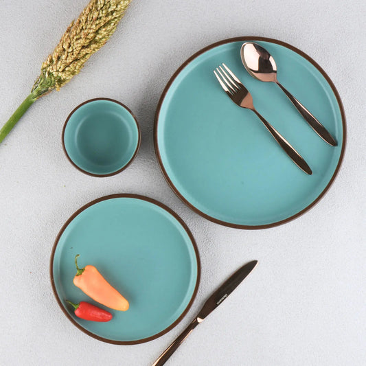 BlackCarrot's Stoneware Brown & Blue Premium Dinner Plates (Set of 6) BlackCarrot