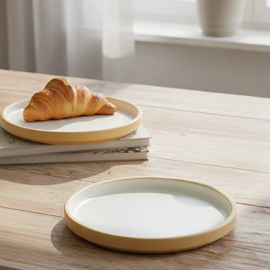 Black Carrot's Stoneware Premium Beige & White Quarter Plates (Set of 6) BlackCarrot