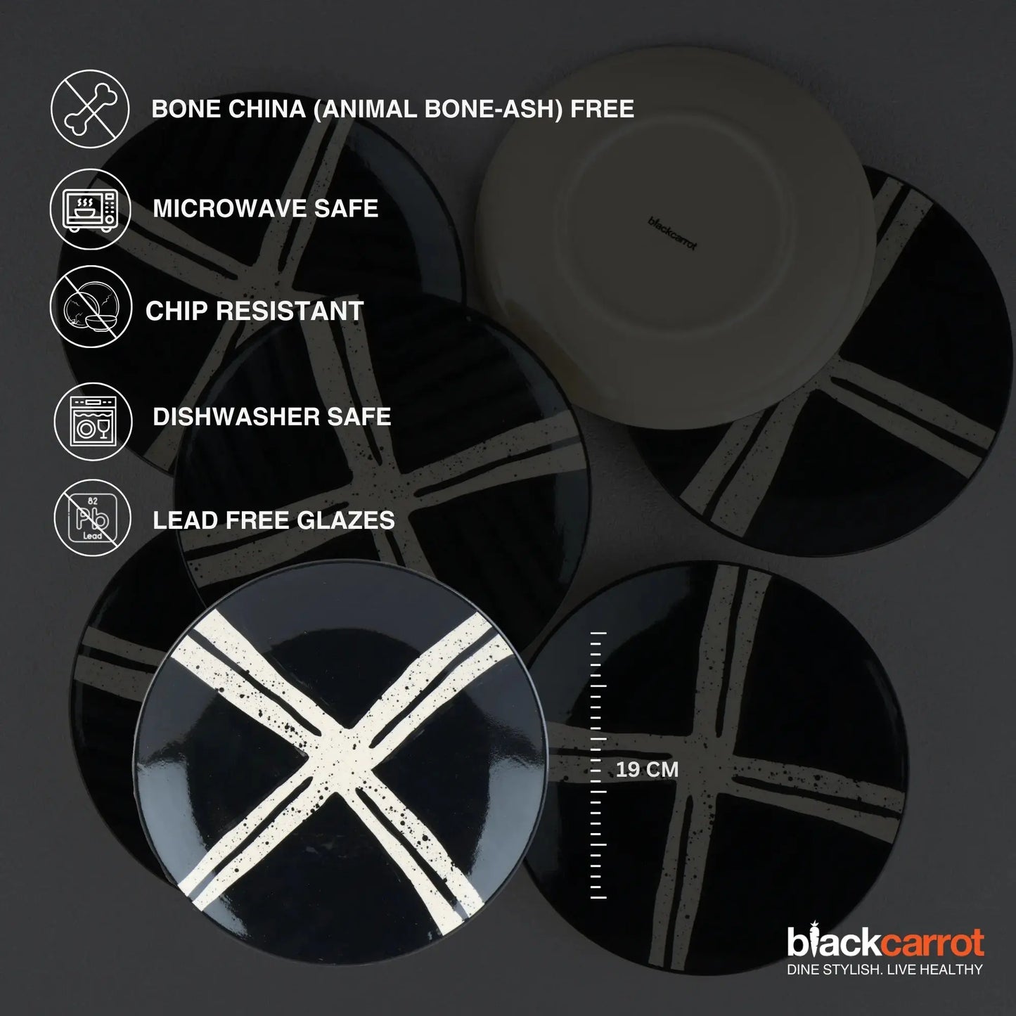 BlackCarrot's Stoneware Premium Black Splash Quarter Plates (Set of 6) BlackCarrot
