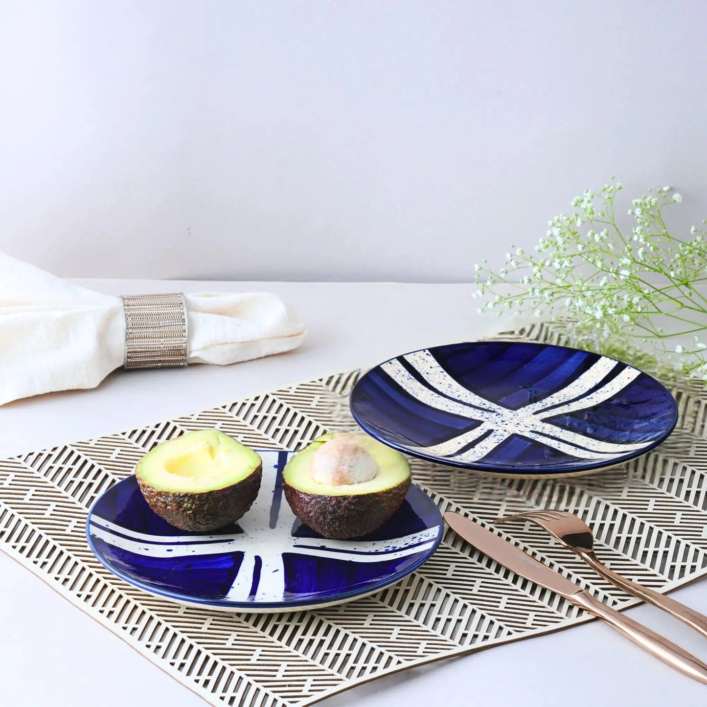 BlackCarrot's Stoneware Premium Blue Splash Quarter Plates (Set of 6) BlackCarrot