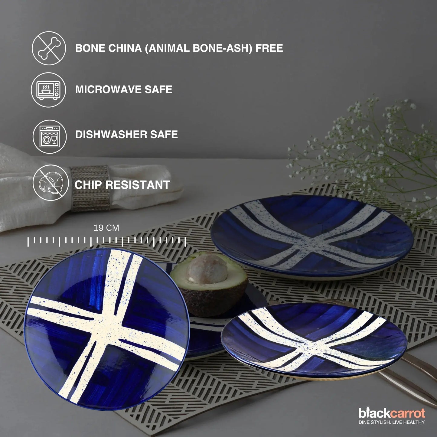 BlackCarrot's Stoneware Premium Blue Splash Quarter Plates (Set of 6) BlackCarrot