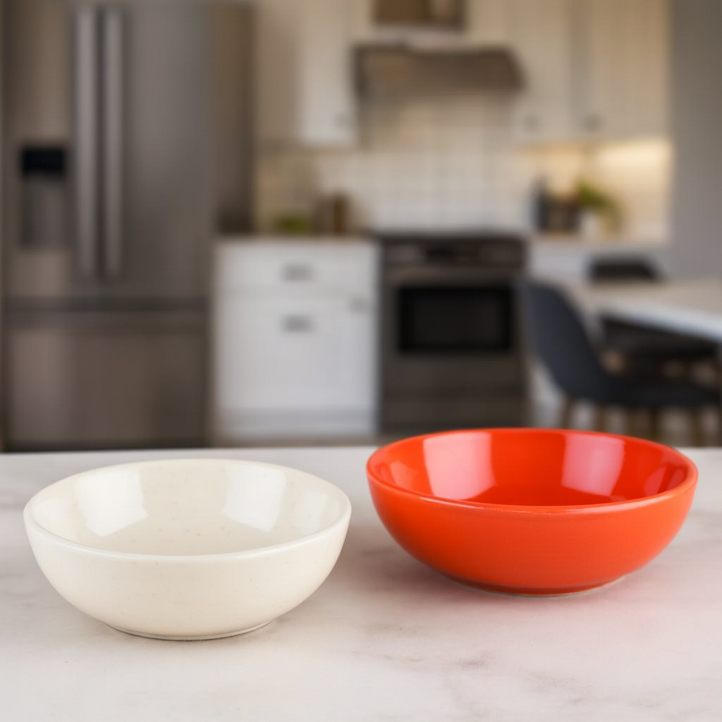 Premium White & Orange Ceramic Snack Bowl Set of 2 BlackCarrot