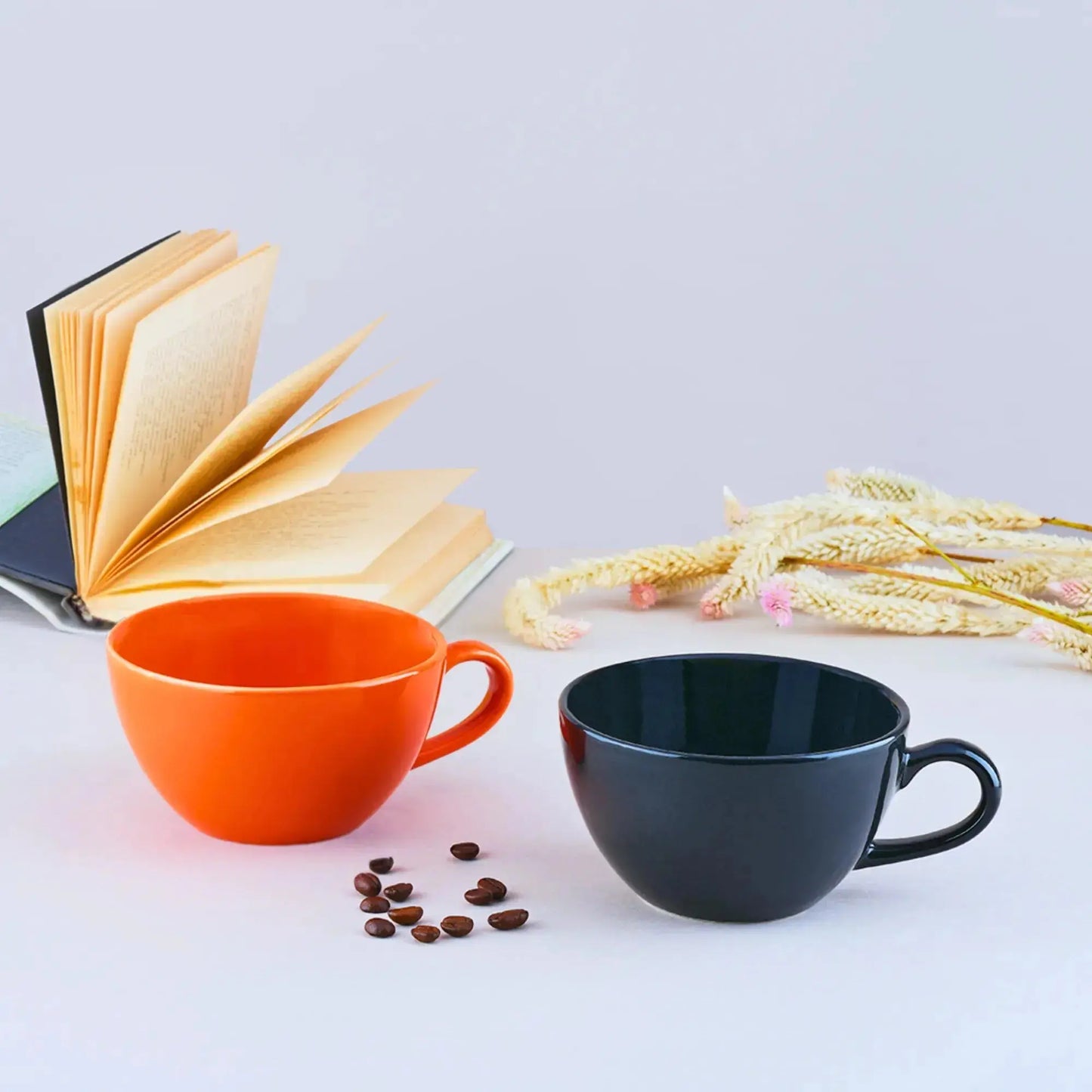 BlackCarrot's Premium Porcelain Black & Orange Coffee Mug Set of 2 BlackCarrot