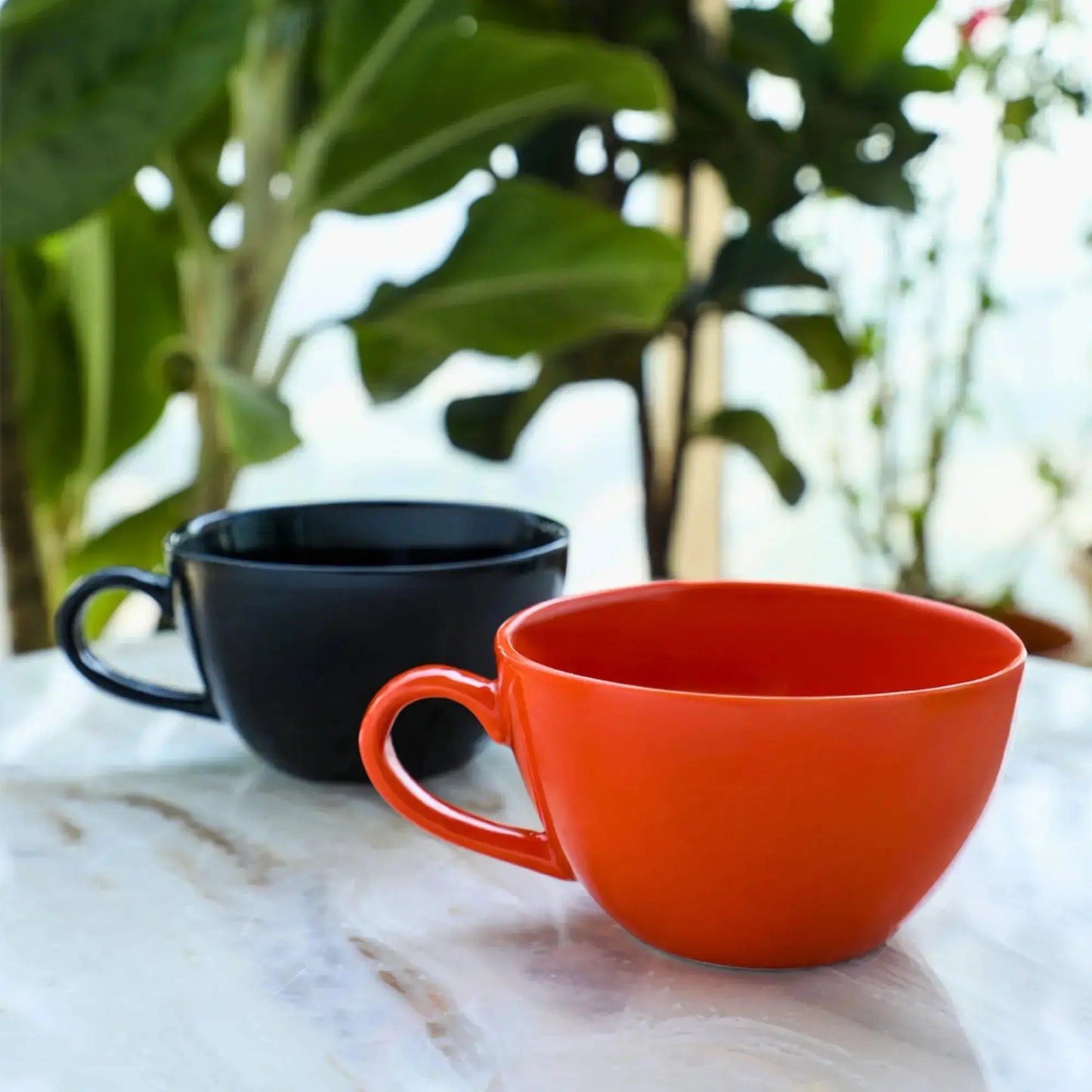 BlackCarrot's Premium Porcelain Black & Orange Coffee Mug Set of 2 BlackCarrot