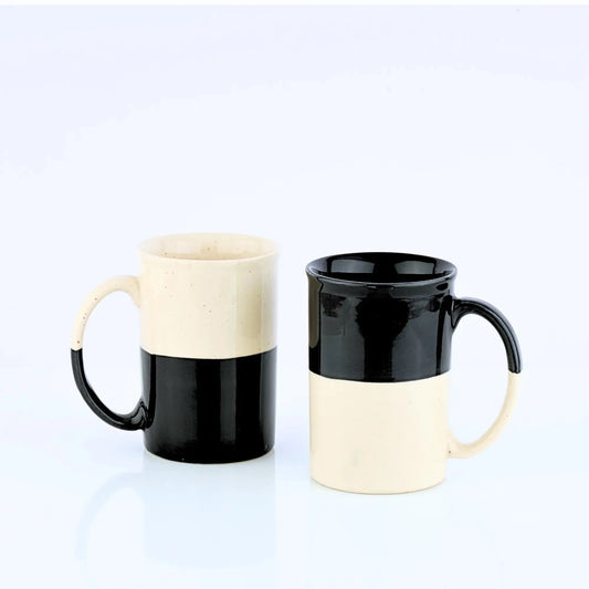 BlackCarrot's Premium Stoneware Black & White Tall Coffee Mug Set of 2 BlackCarrot