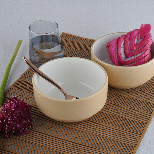 Premium Beige & White Ceramic Snack Bowl Set of 2 BlackCarrot