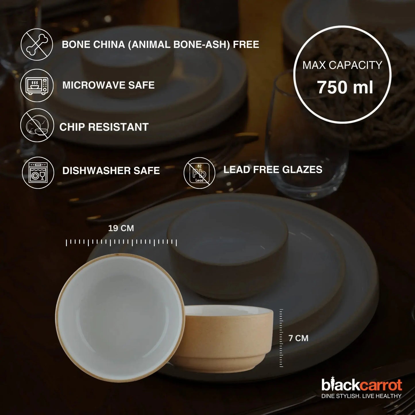 Premium Beige & White Ceramic Snack Bowl Set of 2 BlackCarrot