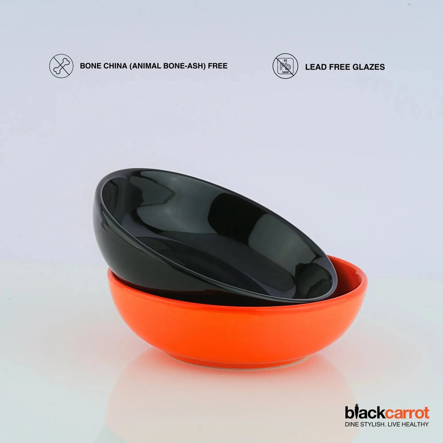 Premium Black & Orange Ceramic Snack Bowl Set of 2 BlackCarrot