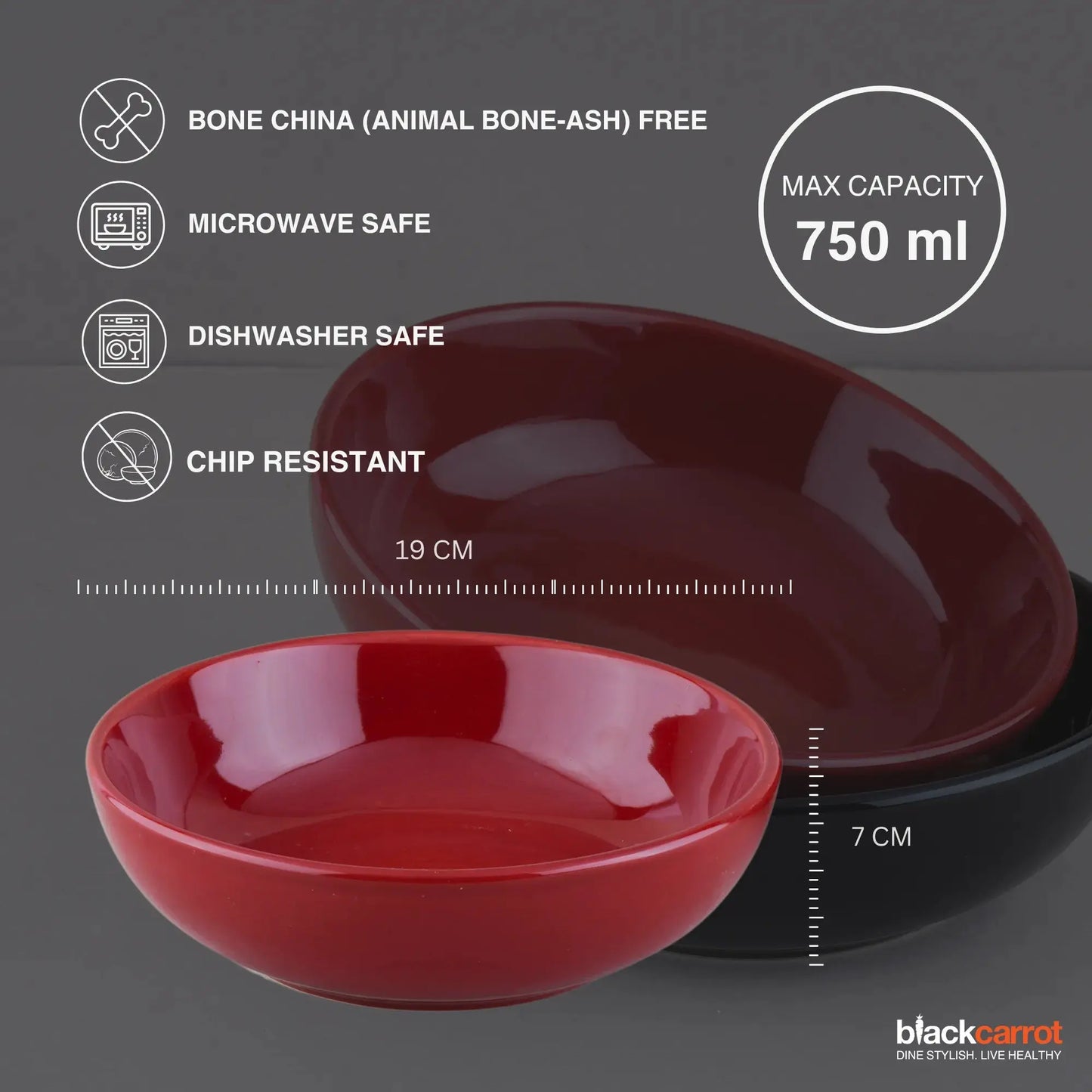 Premium Black & Red Ceramic Snack Bowl Set of 2 BlackCarrot