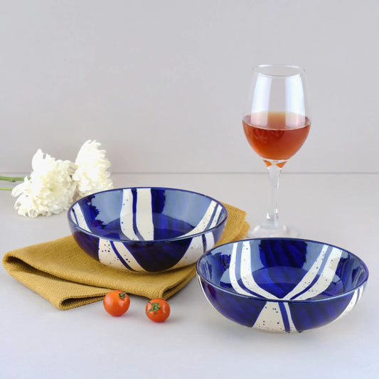 Premium Blue Splash Ceramic Snack Bowl Set of 2 BlackCarrot