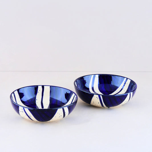 Premium Blue Splash Ceramic Snack Bowl Set of 2 BlackCarrot