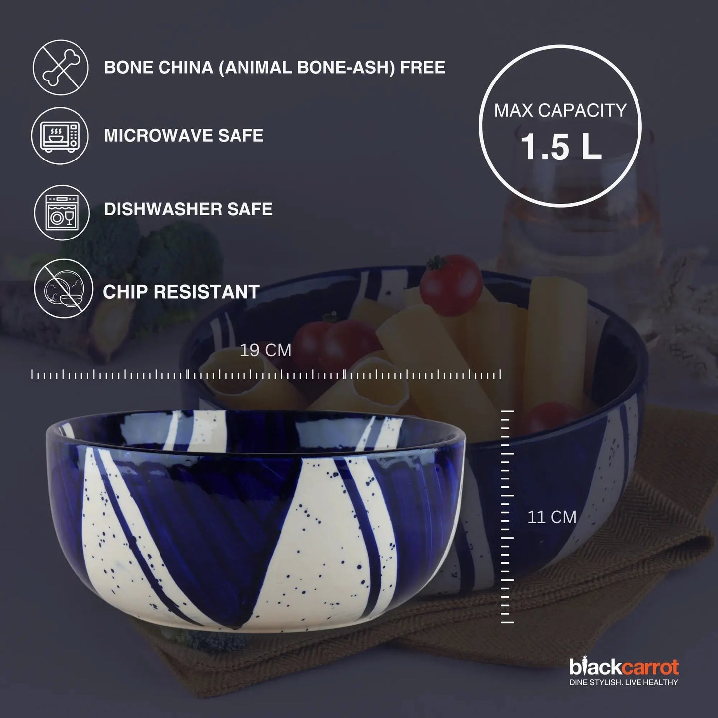 Premium Blue Splash Serving Bowl BlackCarrot