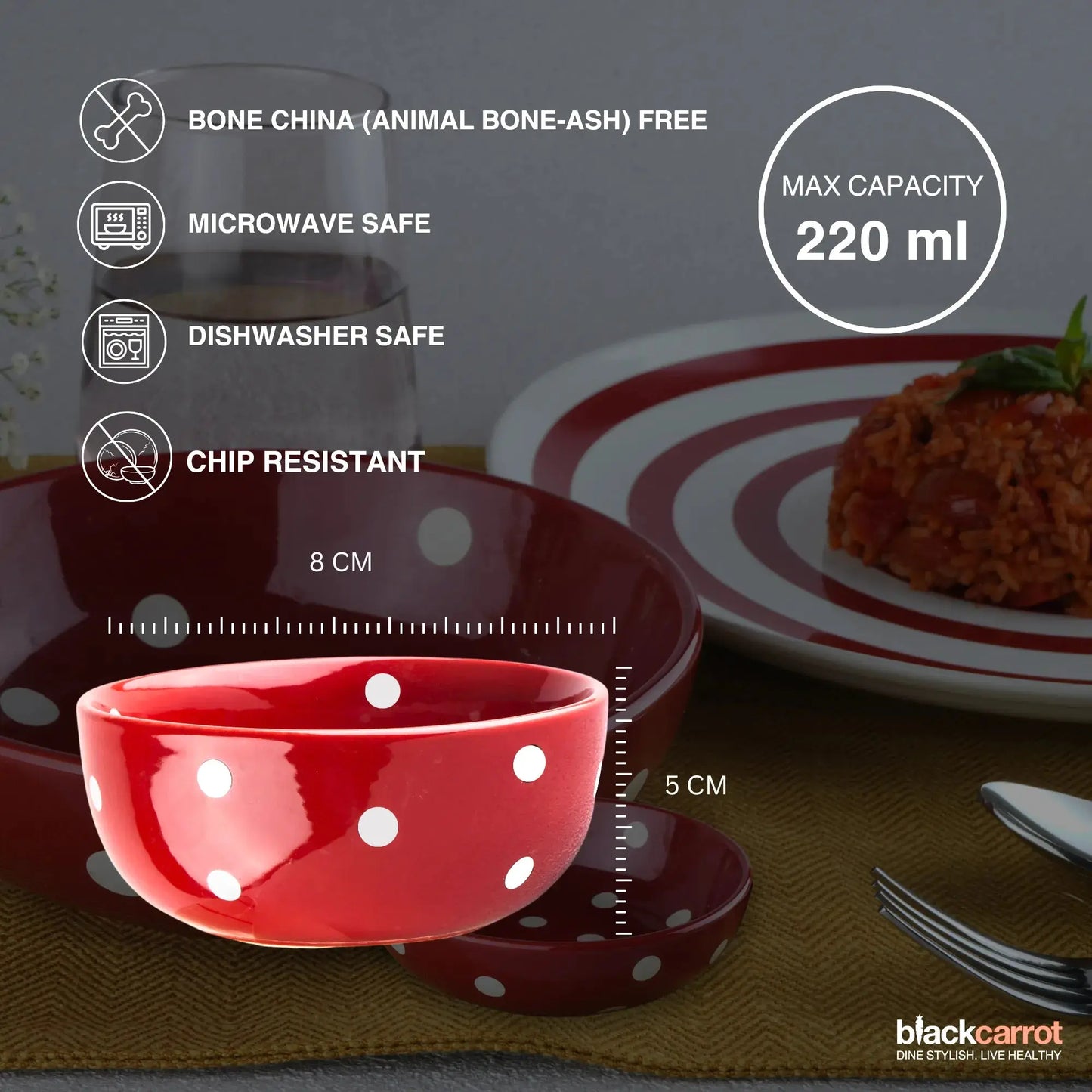 Premium Porcelain Red Small Bowls Set of 6 BlackCarrot