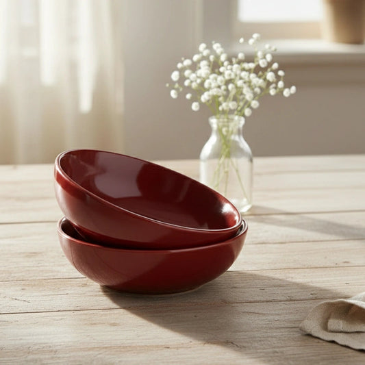 Premium Red Ceramic Snack Bowl Set of 2 BlackCarrot