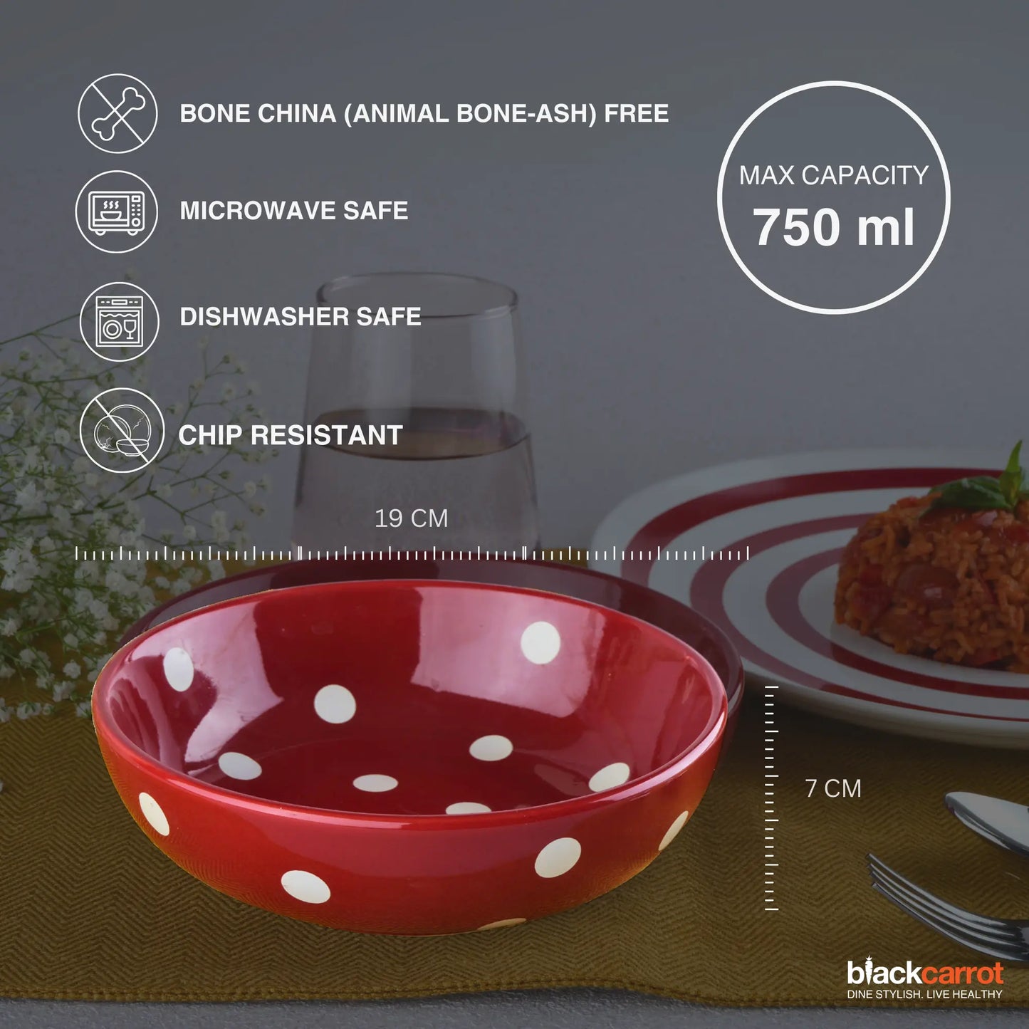 Premium Red Ceramic Snack Bowl Set of 2 BlackCarrot