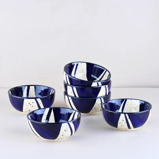 Premium Stoneware Blue Splash Small Bowls Set of 6 BlackCarrot