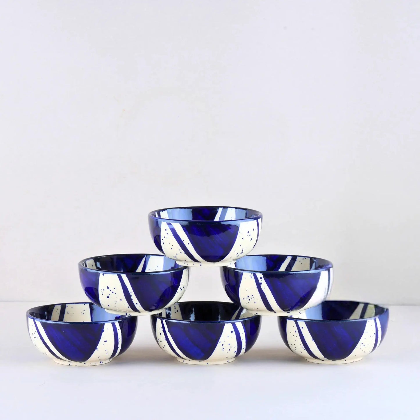 Premium Stoneware Blue Splash Small Bowls Set of 6 BlackCarrot