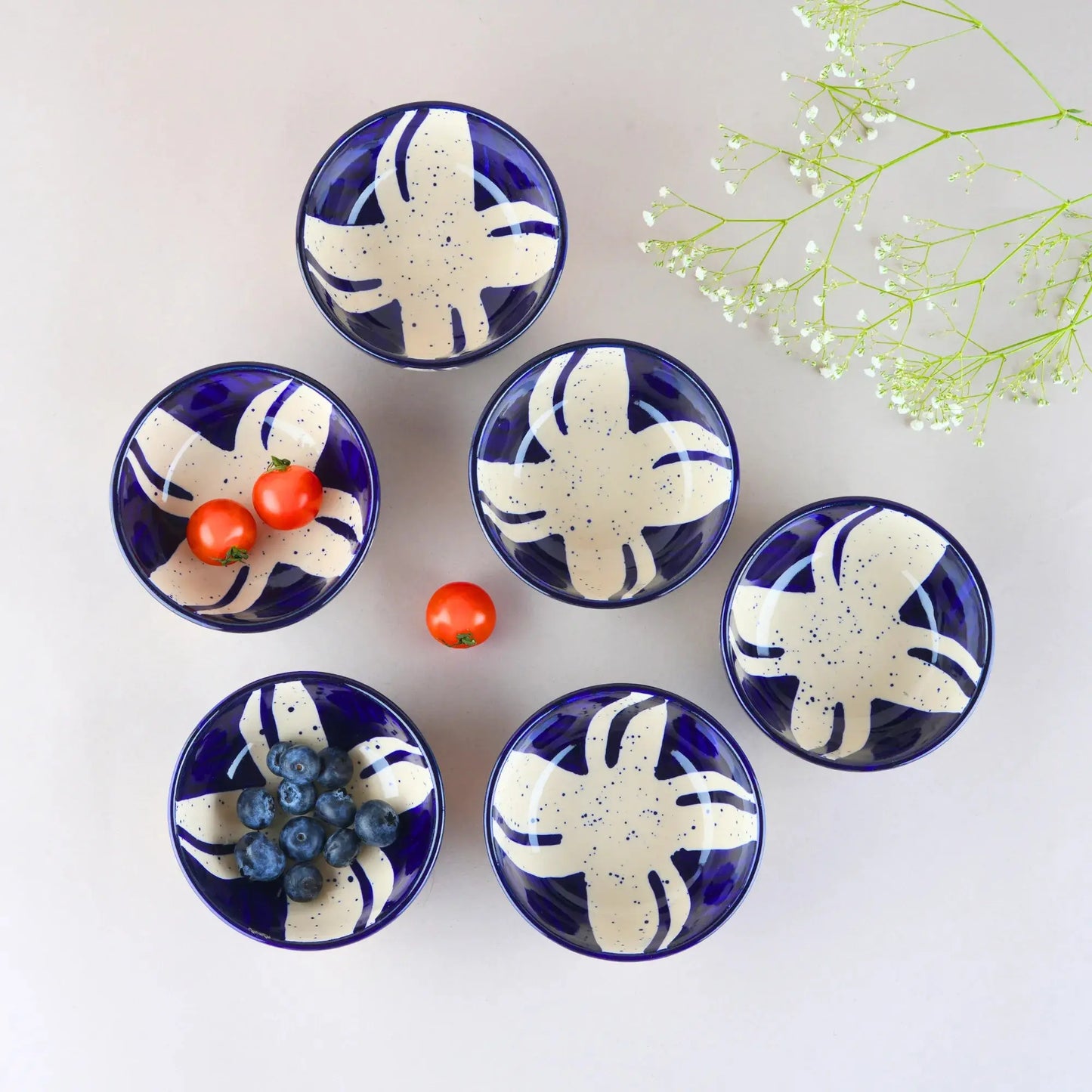 Premium Stoneware Blue Splash Small Bowls Set of 6 BlackCarrot