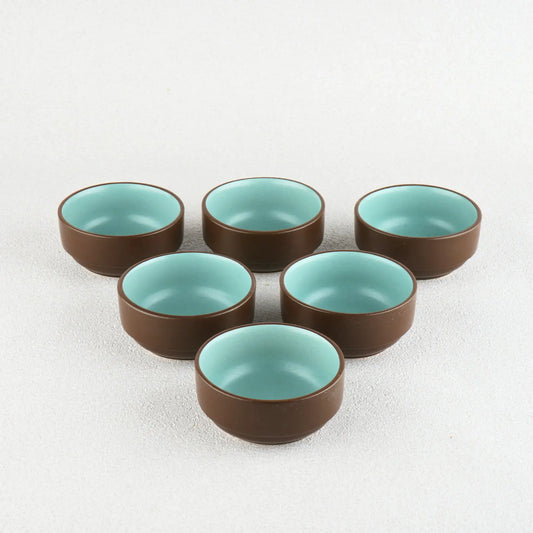 Premium Stoneware Brown & Blue Small Bowls Set of 6 BlackCarrot