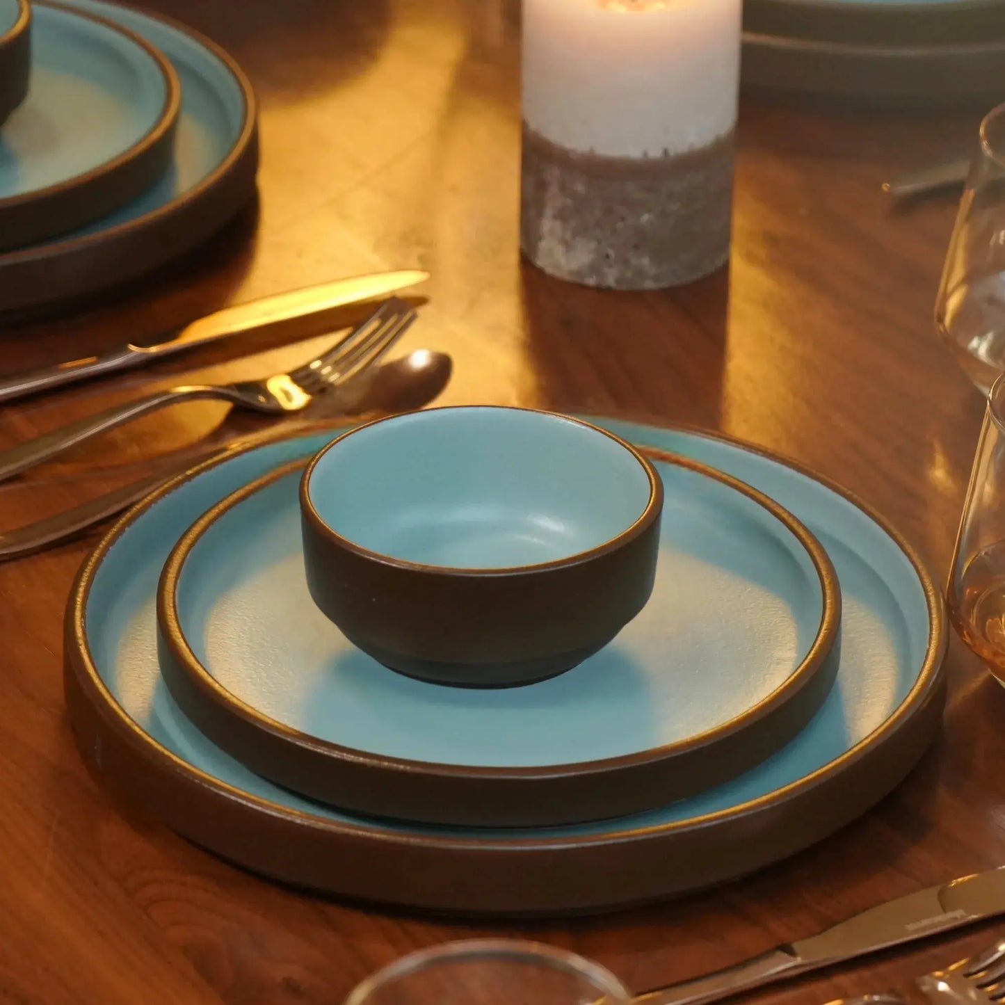 Premium Stoneware Brown & Blue Small Bowls Set of 6 BlackCarrot