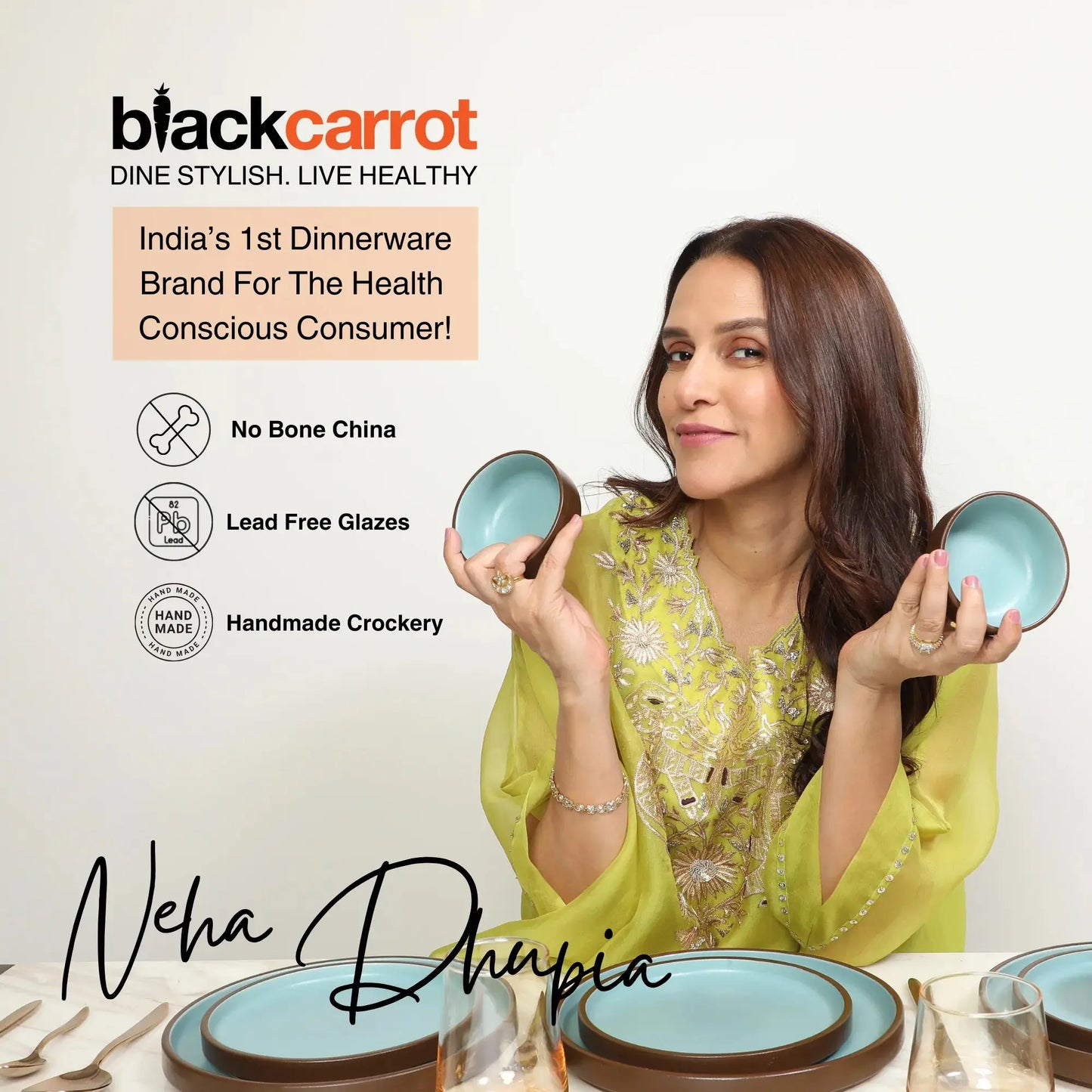 Premium Stoneware Brown & Blue Small Bowls Set of 6 BlackCarrot