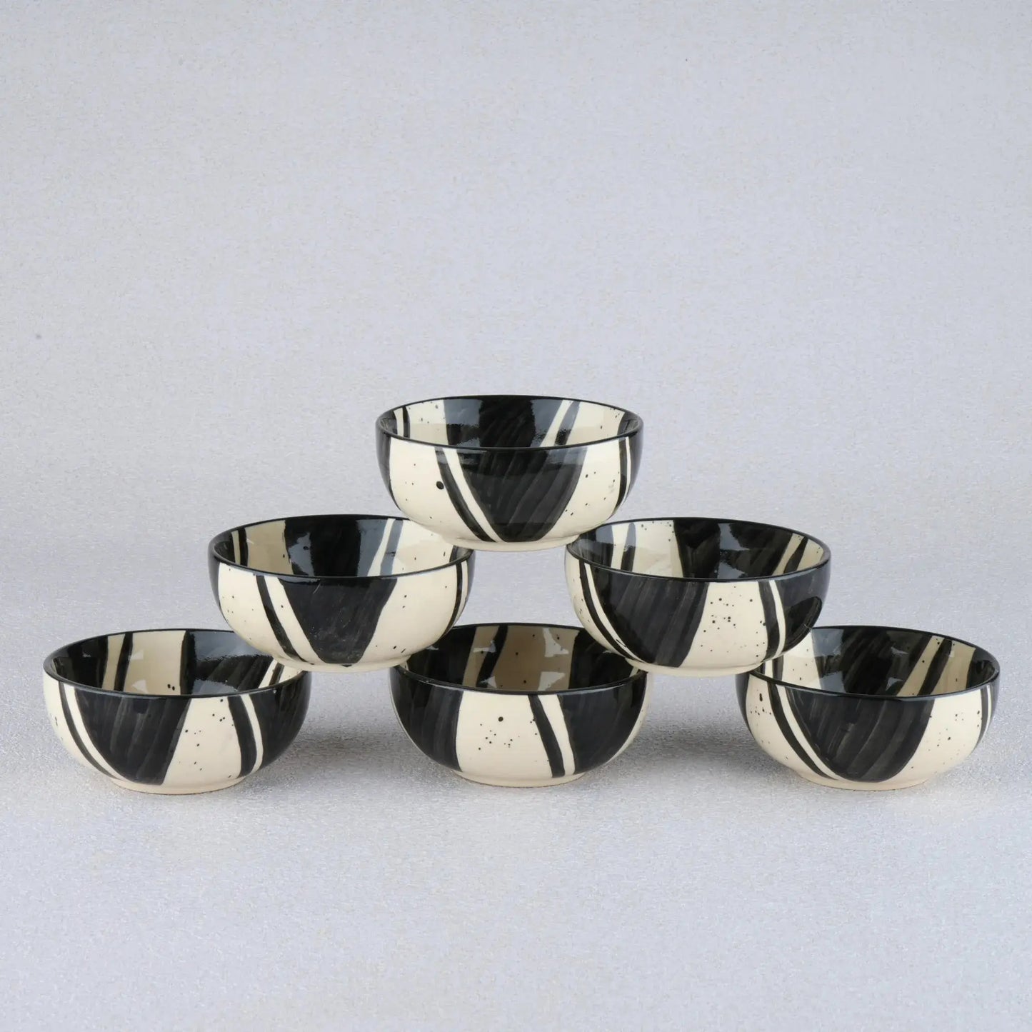 Premium Stoneware Splash Small Bowls Set of 6 BlackCarrot