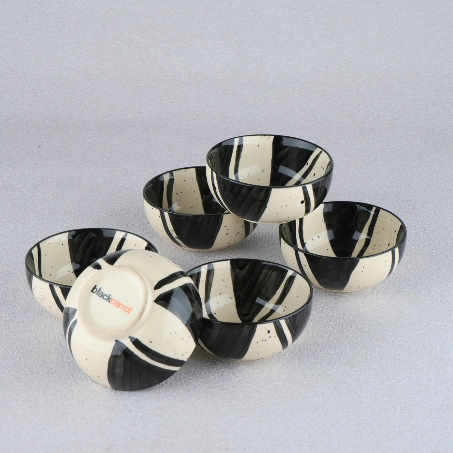 Premium Stoneware Splash Small Bowls Set of 6 BlackCarrot