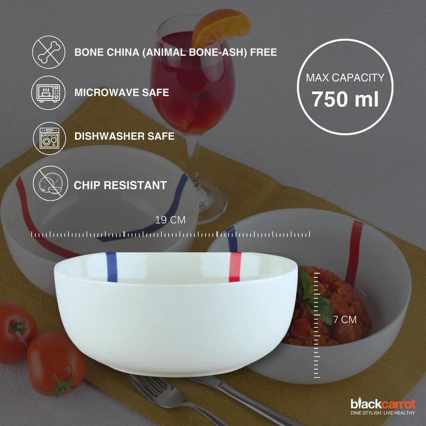 Premium TAMO (White) Ceramic Snack Bowl Set of 2 BlackCarrot