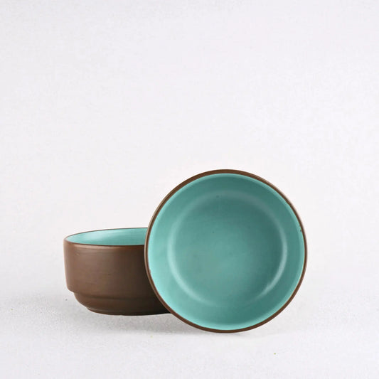Premium Turquoise and brown Ceramic Snack Bowl Set of 2 BlackCarrot