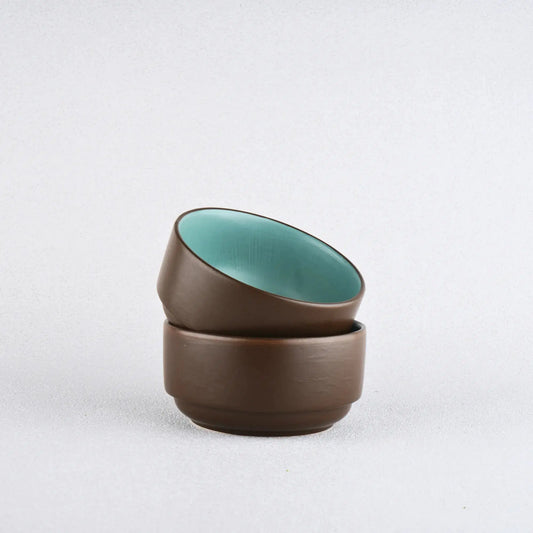 Premium Turquoise and brown Ceramic Snack Bowl Set of 2 BlackCarrot