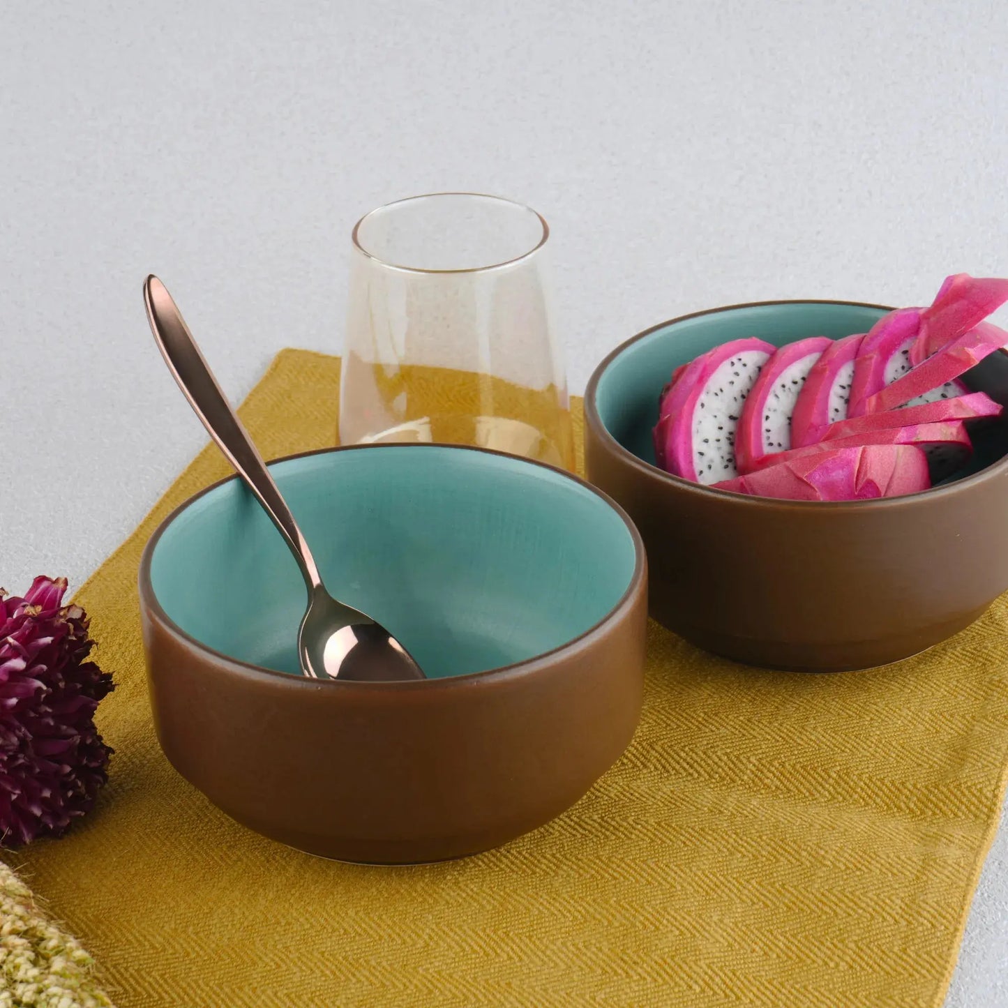Premium Turquoise and brown Ceramic Snack Bowl Set of 2 BlackCarrot