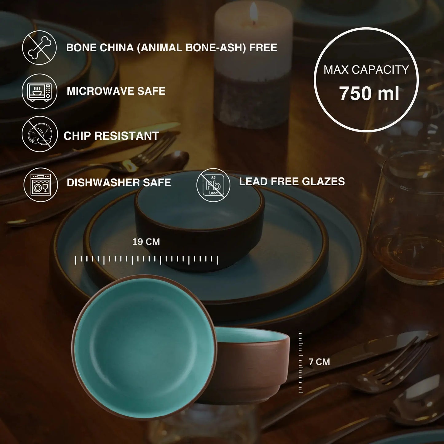 Premium Turquoise and brown Ceramic Snack Bowl Set of 2 BlackCarrot