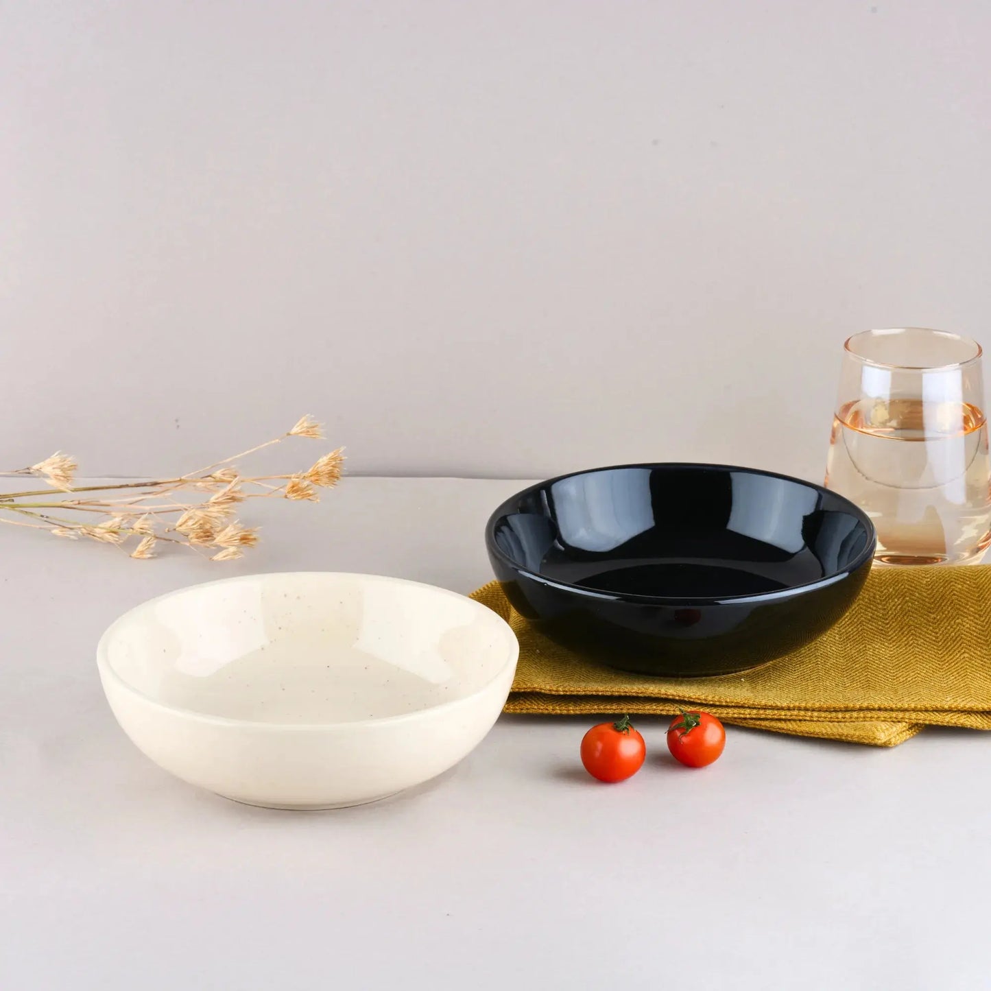 Premium White & Black Ceramic Snack Bowl Set of 2 BlackCarrot