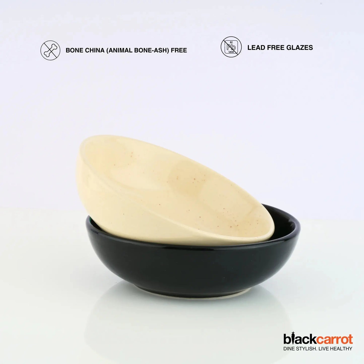 Premium White & Black Ceramic Snack Bowl Set of 2 BlackCarrot