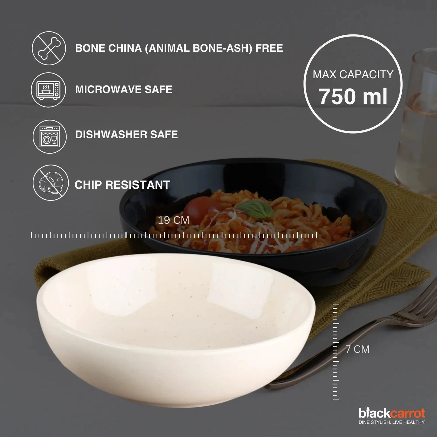 Premium White & Black Ceramic Snack Bowl Set of 2 BlackCarrot