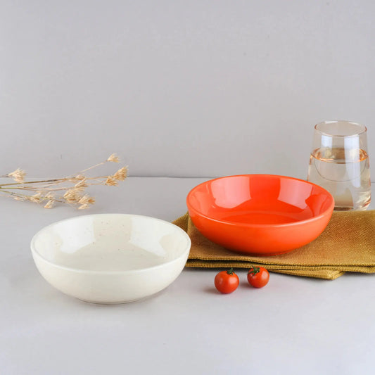 Premium White & Orange Ceramic Snack Bowl Set of 2 BlackCarrot
