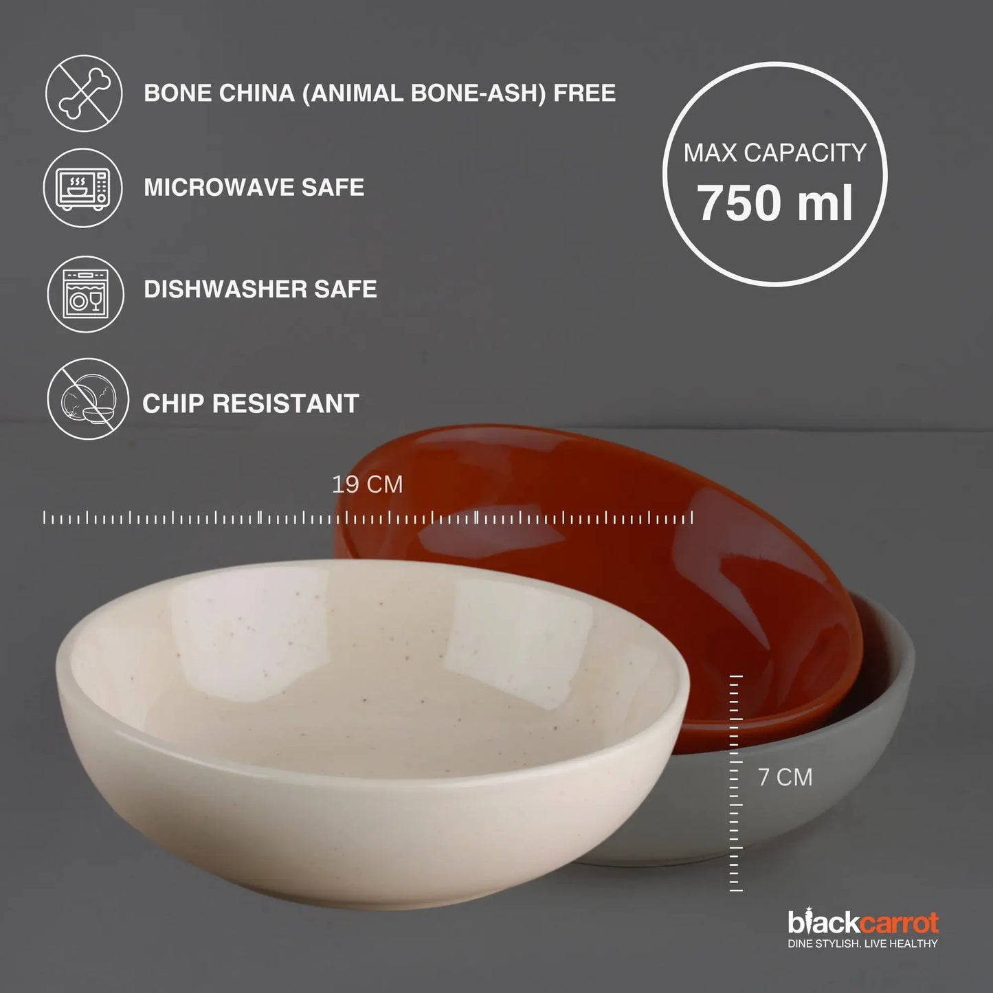 Premium White & Orange Ceramic Snack Bowl Set of 2 BlackCarrot