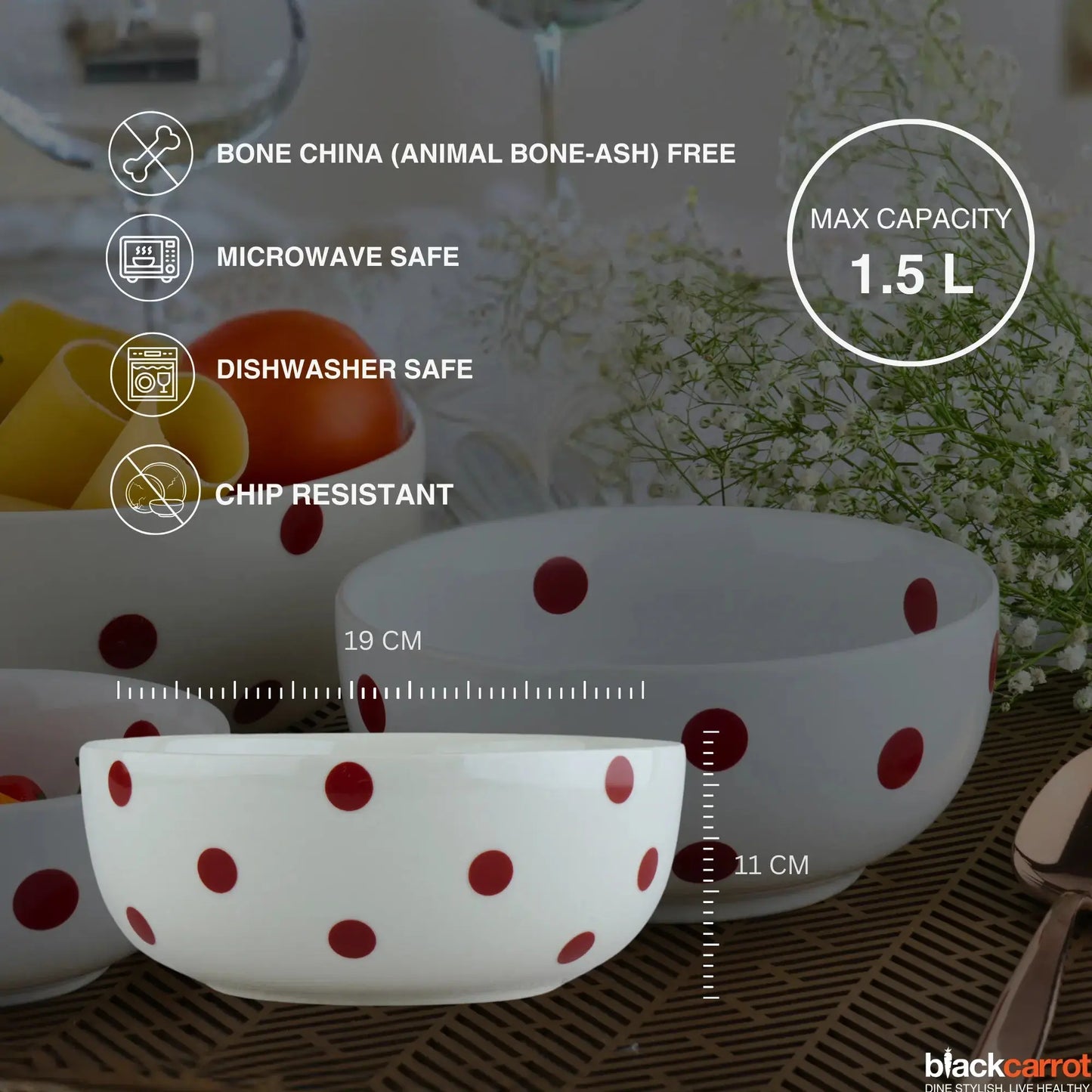 Premium White Polka Serving Bowl BlackCarrot