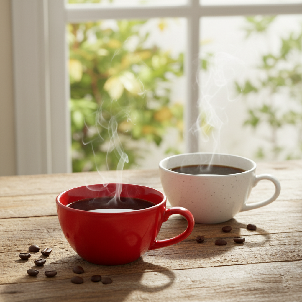 Ceramic Coffee Mugs, Set of 2, Red & White, 300ml | Glossy Finish BlackCarrot