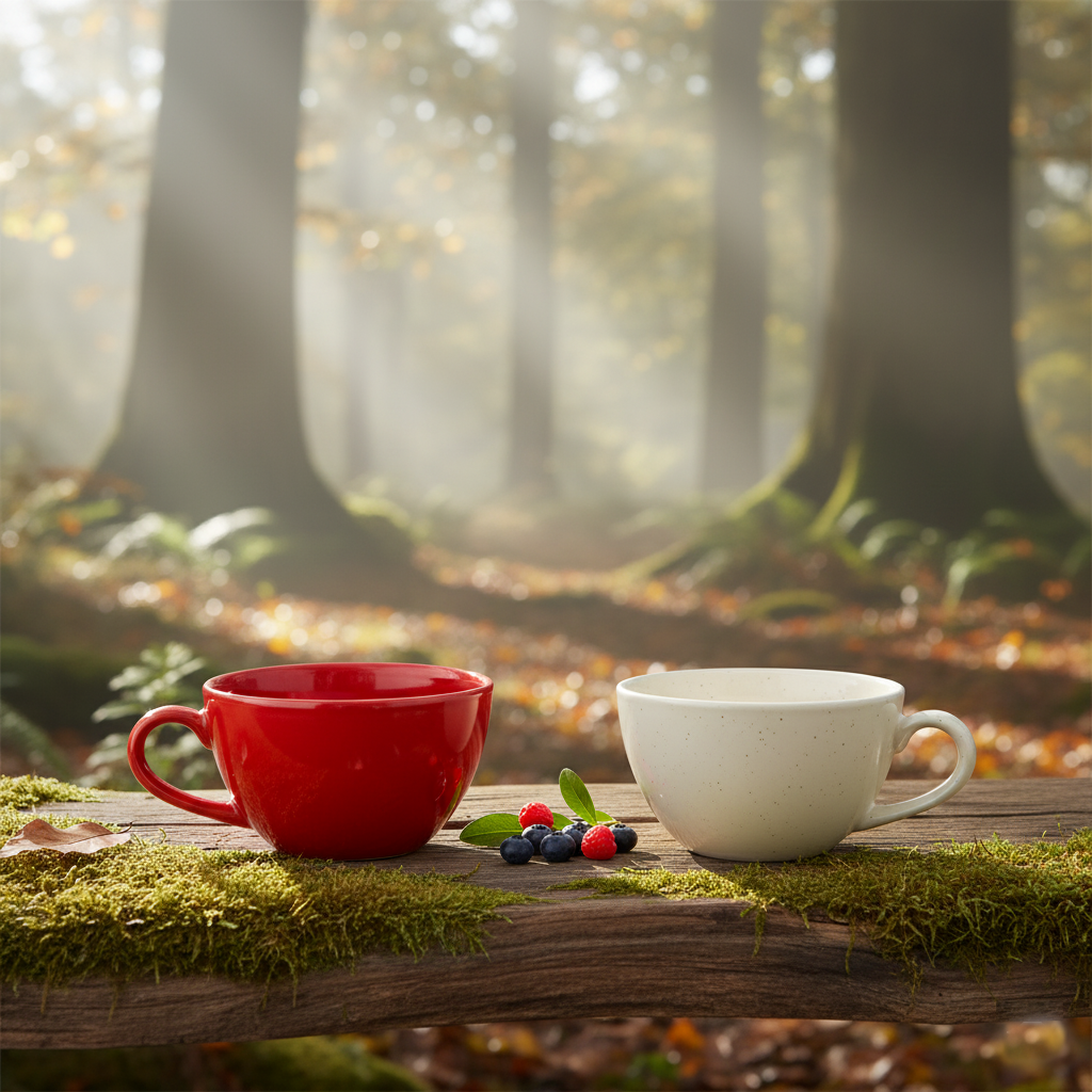 Ceramic Coffee Mugs, Set of 2, Red & White, 300ml | Glossy Finish BlackCarrot