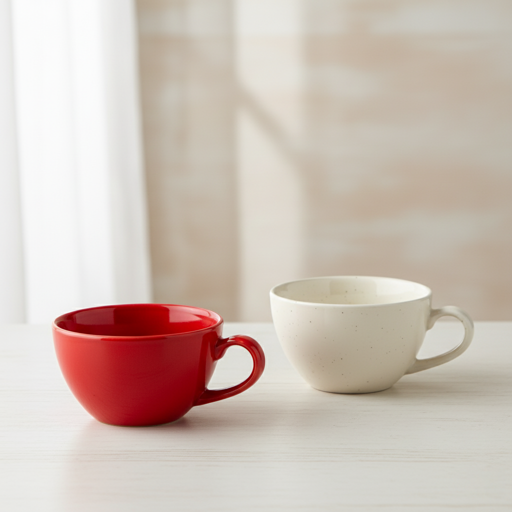 Ceramic Coffee Mugs, Set of 2, Red & White, 300ml | Glossy Finish BlackCarrot