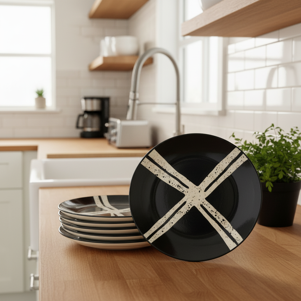 BlackCarrot's Stoneware Premium Black Splash Quarter Plates (Set of 6) BlackCarrot