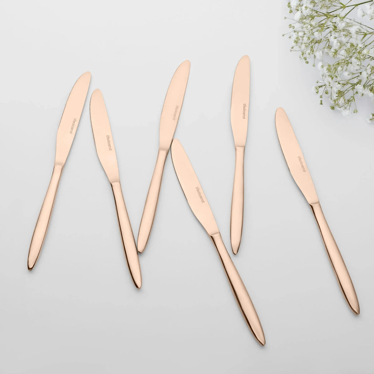 Stainless Steel Rose Gold Knife Set of 6 BlackCarrot