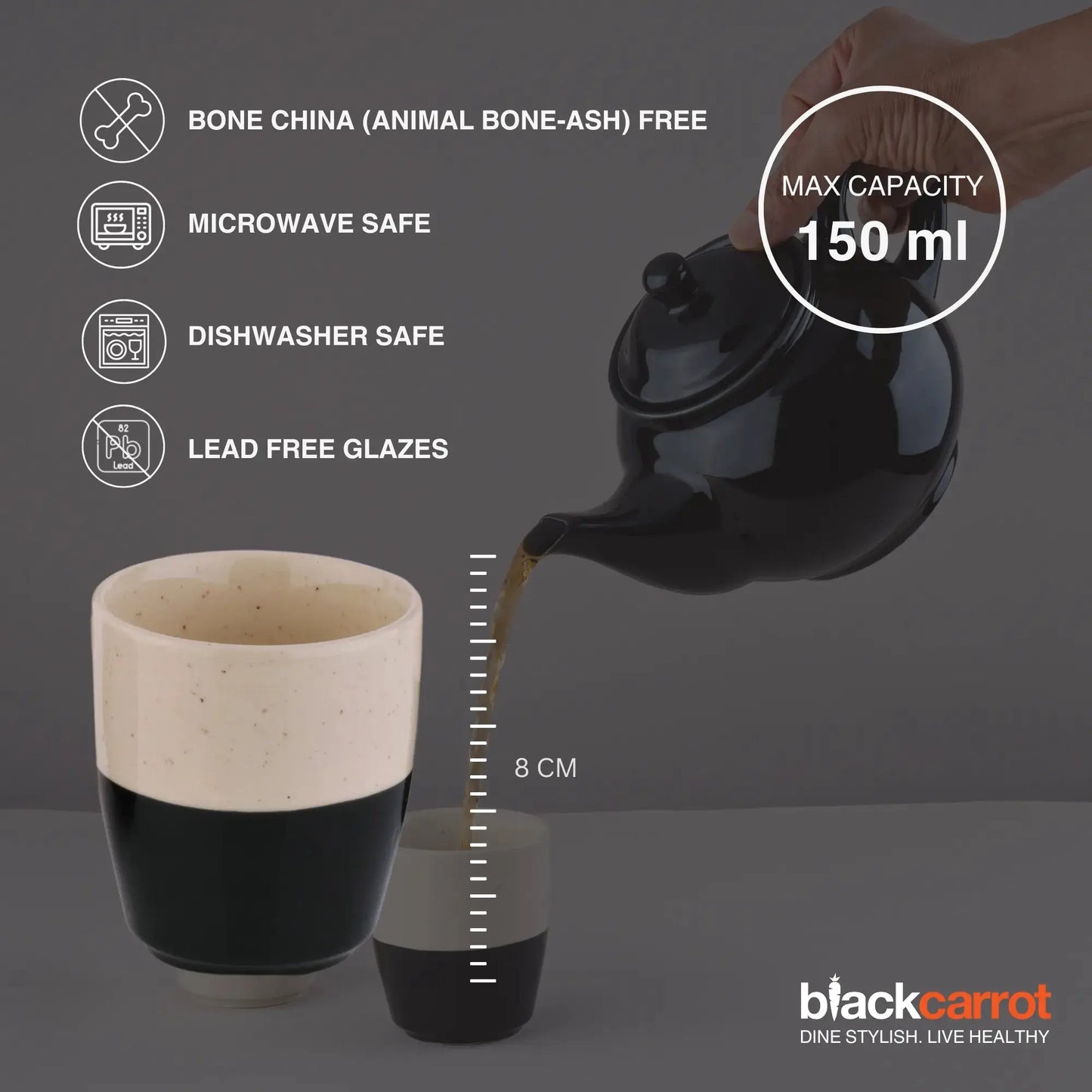 White & Black Kulhad Kettle Set BlackCarrot