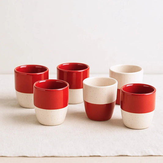 White & Red Stoneware Cup (Kulhad) Set of 6 BlackCarrot