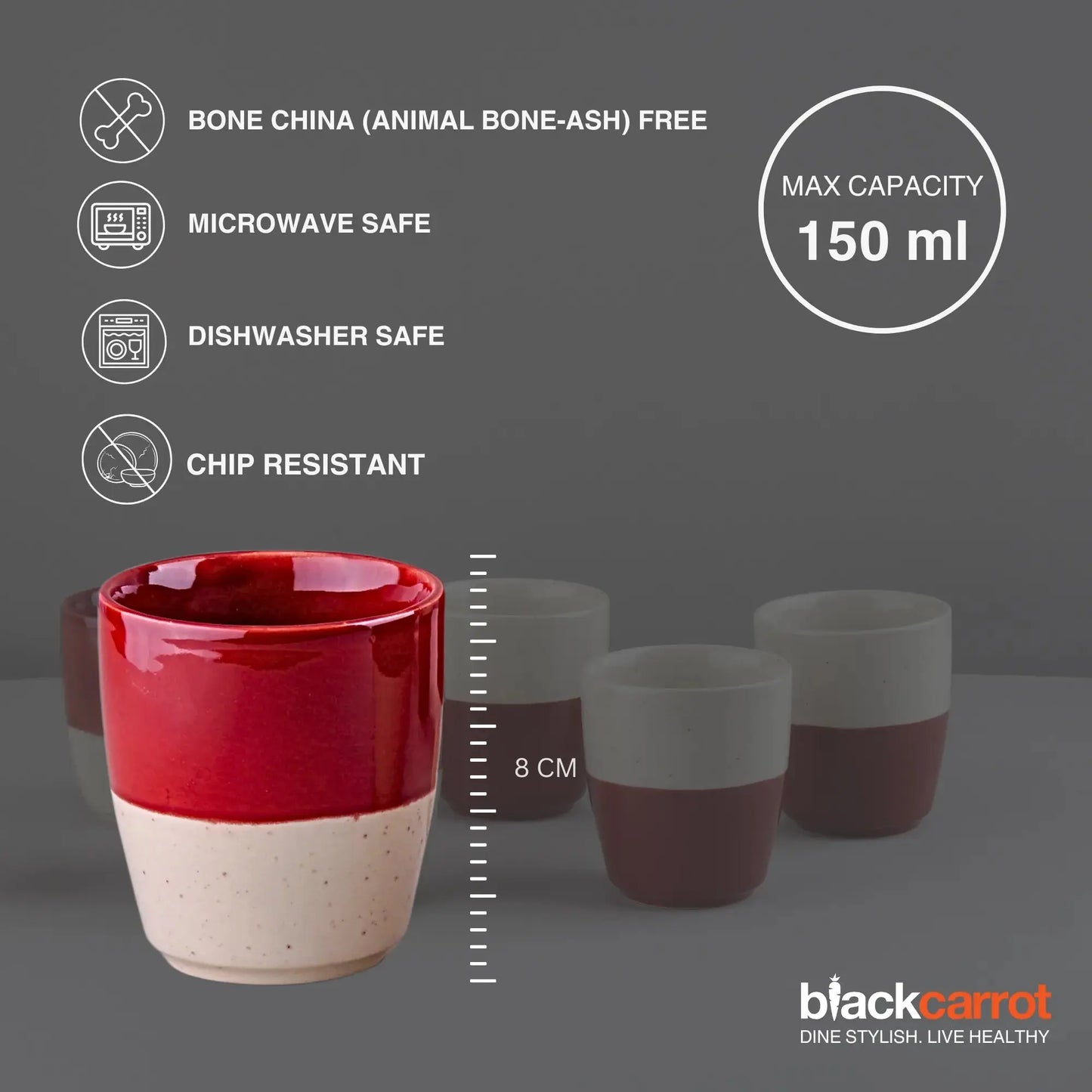 White & Red Stoneware Cup (Kulhad) Set of 6 BlackCarrot