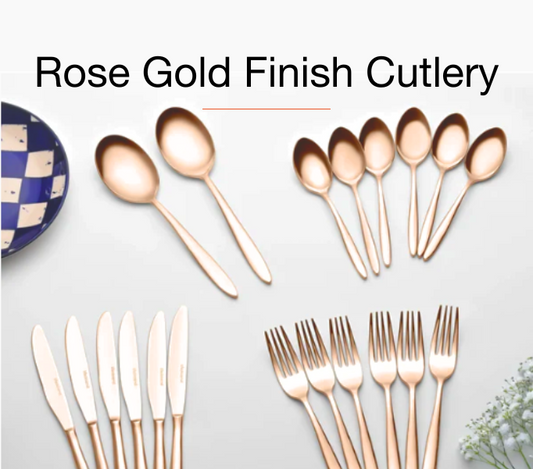 Rose gold and silver stainless steel cutlery for Dhanteras gifting by BlackCarrot — symbolizing prosperity, purity, and luxury with 304 food-grade craftsmanship.