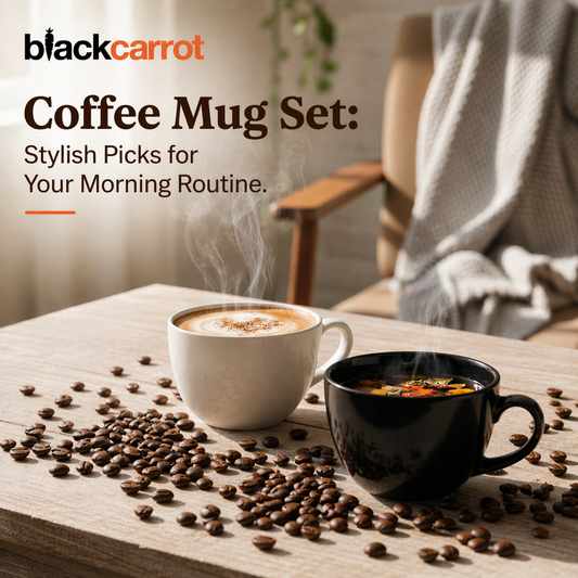 Black Carrot black and white ceramic coffee mug set