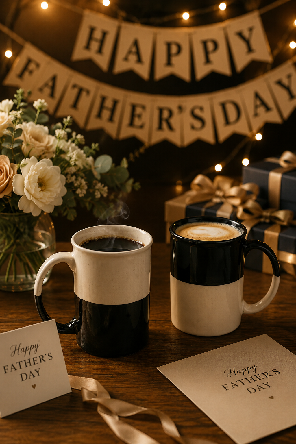 Black and white ceramic coffee mugs for Father’s Day gift celebration